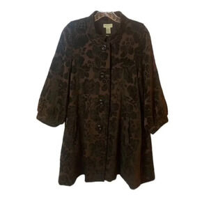 Anthropologie Elevenses Tapestry Victorian Jacquard Float Coat Brown 12
